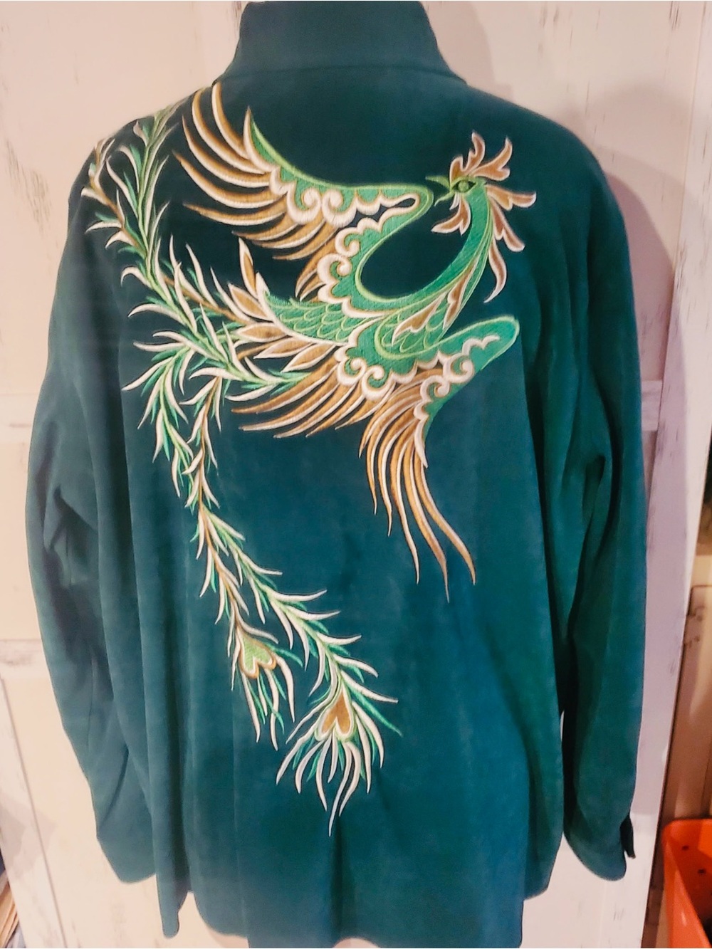 Bob Mackie Wearable Art Jacket with Gold & Green Embroidered Phoenix